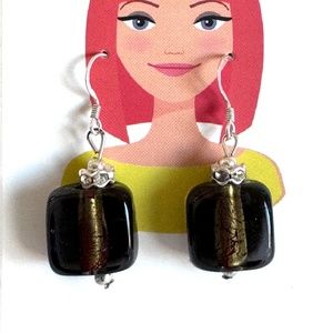 Topaz Color Murano Glass Beads on .925 Silver Plated Hook Earrings Item #351